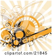 Clipart Picture Illustration Of A Bursting Orange Background With Circles Vines And Text Space