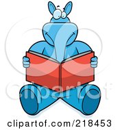 Poster, Art Print Of Blue Aardvark Sitting And Reading A Book