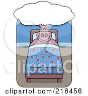 Poster, Art Print Of Big Pink Pig Dreaming And Sleeping In A Bed