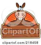 Poster, Art Print Of Big Donkey Smiling Over A Wooden Plaque