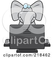 Poster, Art Print Of Big Gray Elephant Using A Desktop Computer