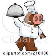 Poster, Art Print Of Chef Boar Carrying A Covered Platter