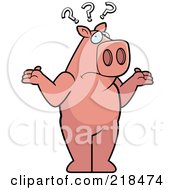 Royalty Free RF Clipart Illustration Of A Confused Pig Shrugging Under Question Marks