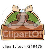 Poster, Art Print Of Big Moose Smiling Over A Wooden Sign