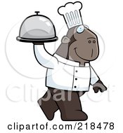 Poster, Art Print Of Chef Ape Carrying A Covered Platter