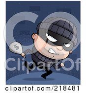Poster, Art Print Of Bank Robber Looking Back While Carrying A Bag Of Money