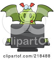 Poster, Art Print Of Happy Dragon Using A Desktop Computer