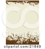 Poster, Art Print Of Tan Background With Brown Borders On The Top And Bottom With Green And Brown Leavy Vines