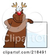 Royalty Free RF Clipart Illustration Of A Large Deer Leaning Against A Blank Sign Board by Cory Thoman