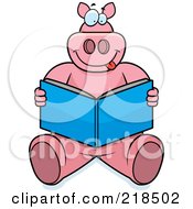 Royalty Free RF Clipart Illustration Of A Big Pink Pig Sitting And Reading A Book