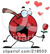 Poster, Art Print Of Romantic Cherry Character Giving A Rose