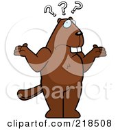 Royalty Free RF Clipart Illustration Of A Confused Beaver Shrugging Under Question Marks