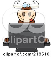Royalty Free RF Clipart Illustration Of A Bull Using A Desktop Computer
