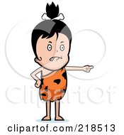 Angry Black Haired Cave Girl Pointing