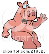 Royalty Free RF Clipart Illustration Of A Friendly Pig Sitting And Waving