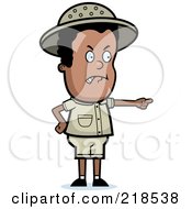 Royalty Free RF Clipart Illustration Of A Black Safari Boy Pointing Angrily