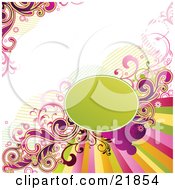 Poster, Art Print Of Colorful Rainbow Around A Green Circle With Scrolls On A White Background