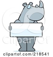 Royalty Free RF Clipart Illustration Of A Rhino Standing Upright And Holding A Blank Sign Board