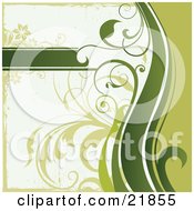 Clipart Picture Illustration Of A Blank Green Text Box On A Background With Green Waves And Vines