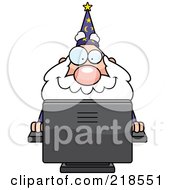 Poster, Art Print Of Plump Old Wizard Using A Desktop Computer
