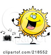 Poster, Art Print Of Happy Sun Character Dancing To Music