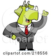 Royalty Free RF Clipart Illustration Of A Business Triceratops With An Idea