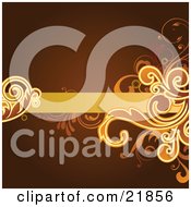 Poster, Art Print Of Blank Orange Text Bar With Leavy Vines On A Brown Background
