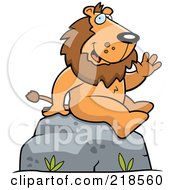 Poster, Art Print Of Friendly Lion Sitting And Waving