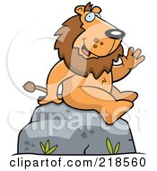 Royalty Free RF Clipart Illustration Of A Friendly Lion Sitting And Waving
