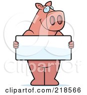 Royalty Free RF Clipart Illustration Of A Pig Standing Upright And Holding A Blank Sign Board