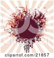 Clipart Picture Illustration Of A Red Text Space Circle Surrounded By Orange Red And Black Flowers Circles Splatters And Vines Over A Bursting Background