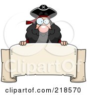 Poster, Art Print Of Plump Pirate Looking Over A Blank Banner