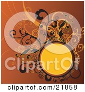 Poster, Art Print Of Blank Yellow Circle For Text Space Surrounded By Black And Orange Vines And Circles