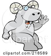 Royalty Free RF Clipart Illustration Of A Friendly Ram Sitting And Waving