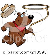 Poster, Art Print Of Rodeo Bear Running And Swinging A Lasso