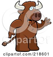 Royalty Free RF Clipart Illustration Of A Friendly Buffalo Standing And Waving