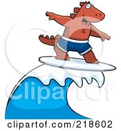Poster, Art Print Of Surfing Dinosaur Riding A Wave