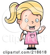 Royalty Free RF Clipart Illustration Of A Blond Girl Waving And Smiling
