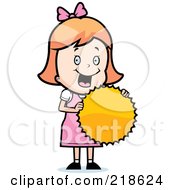Royalty Free RF Clipart Illustration Of A Happy Girl Proudly Holding Her Medal