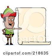 Poster, Art Print Of Black Christmas Elf Boy Presenting A Blank Scroll Sign
