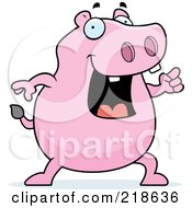 Royalty Free RF Clipart Illustration Of A Pink Hippo With An Idea