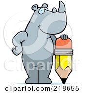 Royalty Free RF Clipart Illustration Of A Big Rhino Standing By A Pencil