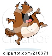 Poster, Art Print Of Happy Beaver Running And Jumping