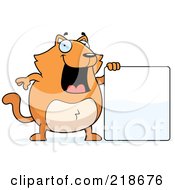 Poster, Art Print Of Mad Orange Cat With A Blank Sign Board