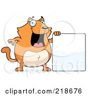 Royalty Free RF Clipart Illustration Of A Mad Orange Cat With A Blank Sign Board