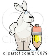 Royalty Free RF Clipart Illustration Of A Big Rabbit Standing By A Pencil by Cory Thoman