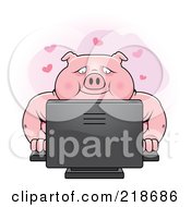Poster, Art Print Of Chubby Pig Using A Desktop Computer