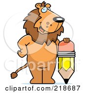 Royalty Free RF Clipart Illustration Of A Big Lion Standing By A Pencil