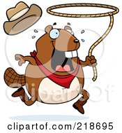 Poster, Art Print Of Happy Beaver Swinging A Lasso