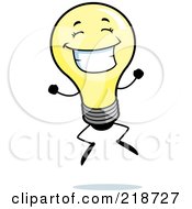 Poster, Art Print Of Happy Light Bulb Smiling And Jumping